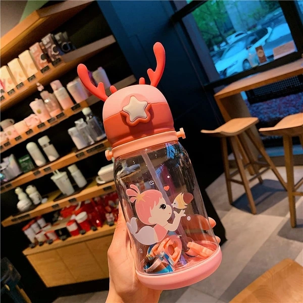  Water Bottle 600 Ml With Sipper For Kids Cute (Unbreakable, Freezer Safe) Plastic, School Sports Bottle For Girls/Boys Bpa Free Bottle 1 Piece,