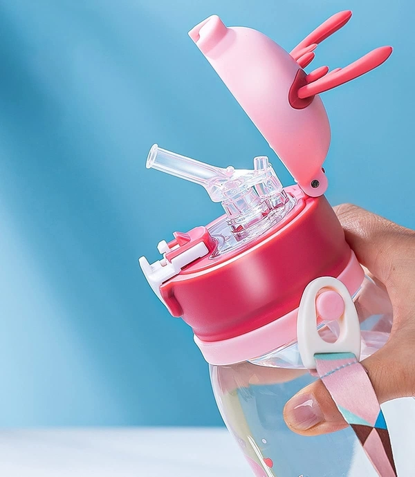  Water Bottle 600 Ml With Sipper For Kids Cute (Unbreakable, Freezer Safe) Plastic, School Sports Bottle For Girls/Boys Bpa Free Bottle 1 Piece,