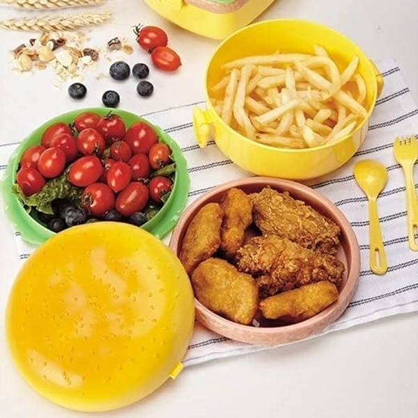Burger Tiffin Box for Sandwich, Snacks, 3Tier Kids Lunch Box for School Boys & Girls, Kids- Insulated (Multicolor)