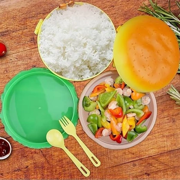Burger Tiffin Box for Sandwich, Snacks, 3Tier Kids Lunch Box for School Boys & Girls, Kids- Insulated (Multicolor)