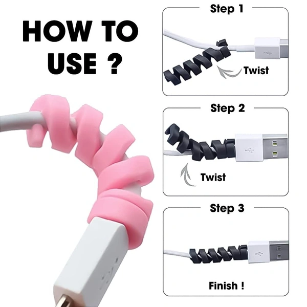 Spiral Charger Cable Protector Data Cable Saver Charging Cord Protective Cable Cover (4 Pieces, Set of 1)