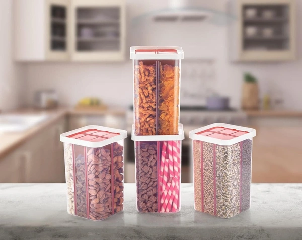 6 Section Container Jar For Grocery, Fridge Container & Containers, Transparent Plastic Lock Food Storage Kitchen Storage Box & Container