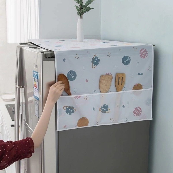  Fridge Cover for Top Double Door with 6 Utility Pockets Designer Prints Waterproof