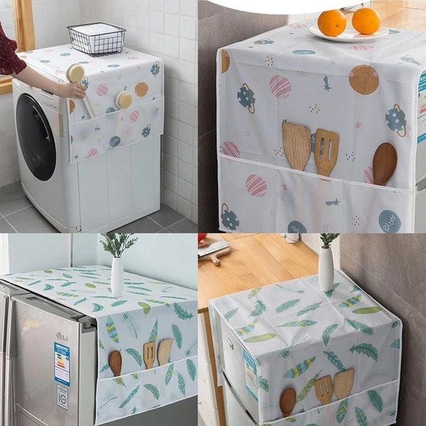  Fridge Cover for Top Double Door with 6 Utility Pockets Designer Prints Waterproof