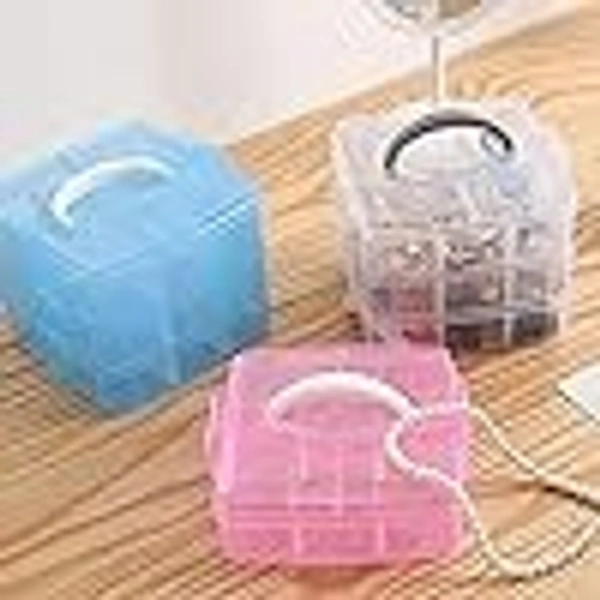 18 Grid Square Storage Box | 3 Layer | With Removal Dividers | Portable | Transparent | Detachable | Jewelry, Craft Beads, Buttons Cosmetic Organizer | Plastic | Pink | 16 x 11 x 14 cm - 16 x 11 x 14 cm
