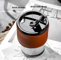 Glass Mug Sipper Tumbler with Lid and Glass Straw Cup 435ml Black Pack of 1 - Milk Fruit Juice Glass Mug for Kids - Travel Tumbler for Green Tea and Coffee Glass with Lid