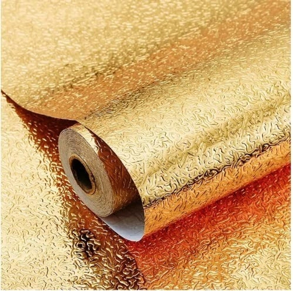Kitchen Shelf Sheet roll, Kitchen Anti Oil Waterproof Sticker, Marble Wallpaper for Walls self Adhesive Kitchen Sheet roll, Vinyl Wallpaper for Walls (2 M Golden Curly 
