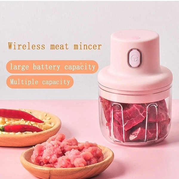 Mini Usb Wireless Electric Garlic Chopper, Mini Food Chopper Garlic Mincer Blender Meat Grinder Waterproof Rechargeable Food Processor (Electric Mini Garlic Grinder), 45 Watts, Pink