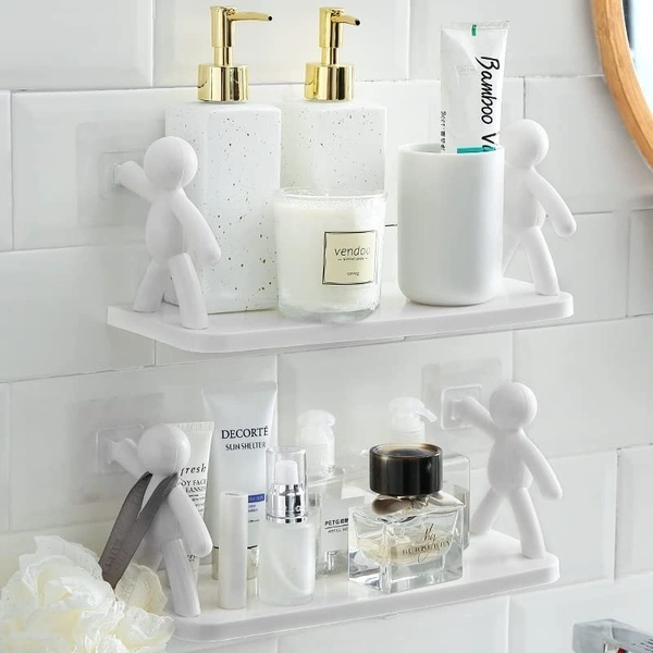 Plastic Multipurpose Wall Mount Floating Shelf&Rack With Self Adhesive Sticker. Wall Mounted Storage Shelf Organiser For Kitchen,Bathroom,Bedroom,Office Supporting Without Drilling