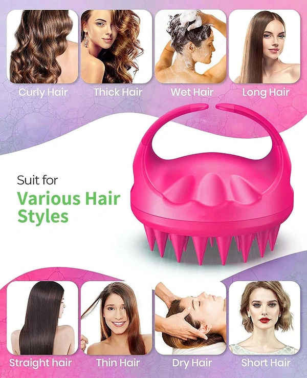 Silicone Bristles Hair Scalp Massager Shampoo Brush for All Hair, Manual Hair Massager, Pink