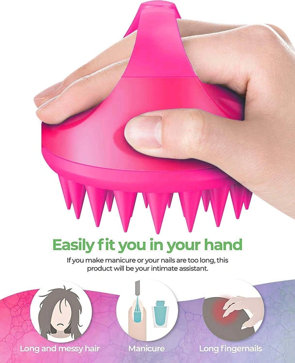 Silicone Bristles Hair Scalp Massager Shampoo Brush for All Hair, Manual Hair Massager, Pink