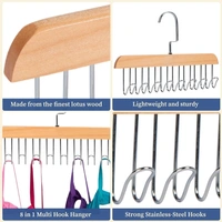 Anti-Slip Multi Hook Coat Rack, Multifunctional Non-Slip Storage Hangers with 8 Hooks 360 Degree Swivel Wooden Belt Hanger for Home Closet Clothing Storage Organization