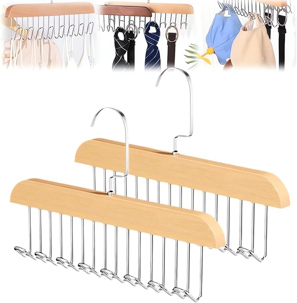 Anti-Slip Multi Hook Coat Rack, Multifunctional Non-Slip Storage Hangers with 8 Hooks 360 Degree Swivel Wooden Belt Hanger for Home Closet Clothing Storage Organization