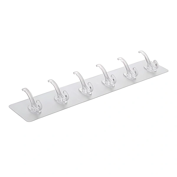 1 PCS Wall Hanger Hooks for Cloth Hanger for Wall Strong Self Adhesive Magic Sticker for Kitchen Hangers and Hooks, Home, Bathroom, Bedroom, Door Sticker Hooks for Walls (6 Hook Strip)