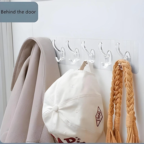 1 PCS Wall Hanger Hooks for Cloth Hanger for Wall Strong Self Adhesive Magic Sticker for Kitchen Hangers and Hooks, Home, Bathroom, Bedroom, Door Sticker Hooks for Walls (6 Hook Strip)