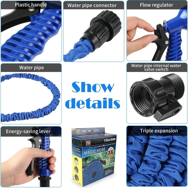  Multifunctional Expandable Magic Flexible Water 5 Meter Hose Pipe with Spray Gun (Multicolor)