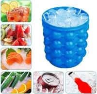  Ice Cube Mold Ice Trays, Large Silicone Ice Bucket, (2 in 1) Ice Cube Maker, Round,Portable,for Frozen Whiskey, Cocktail, Beverages