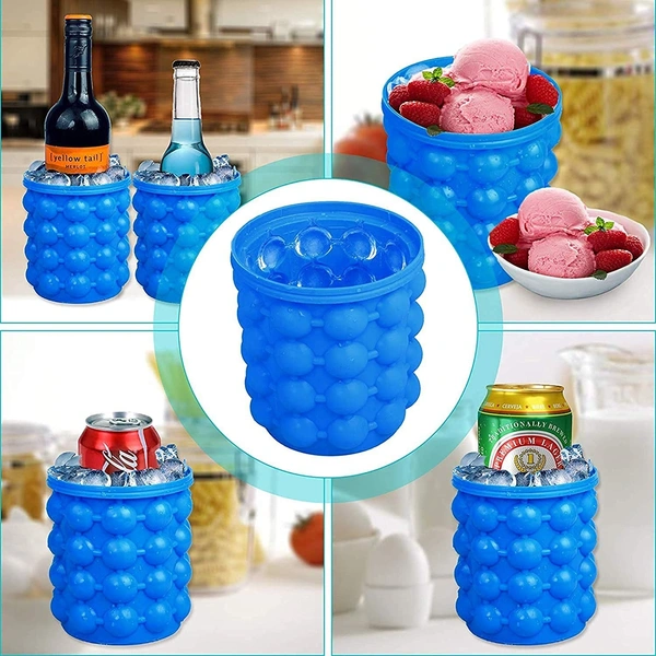  Ice Cube Mold Ice Trays, Large Silicone Ice Bucket, (2 in 1) Ice Cube Maker, Round,Portable,for Frozen Whiskey, Cocktail, Beverages