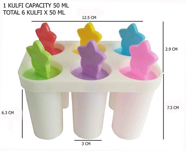  Set of 6 Plastic Reusable Ice Pop Makers, Home Made Popsicle Frozen Ice Cream Moulds Tray Kulfi Candy Ice Lolly Mold for Children & Adults (Tutti Frutti)
