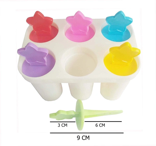  Set of 6 Plastic Reusable Ice Pop Makers, Home Made Popsicle Frozen Ice Cream Moulds Tray Kulfi Candy Ice Lolly Mold for Children & Adults (Tutti Frutti)