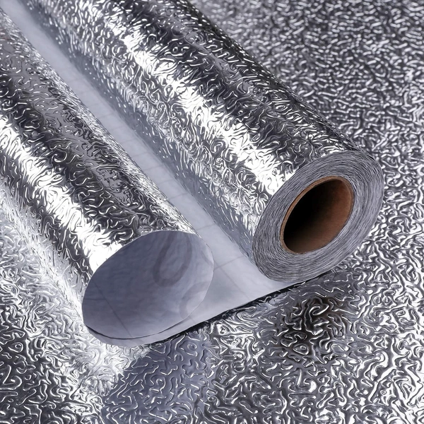 Silver Curly Aluminium Stickers for Kitchen Water & Oil Proof Sticker Kitchen Sheet for Wall and Multiple uses in Home & Kitchen(Silver Curly 60 * 200CM)