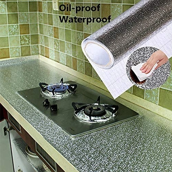 Silver Curly Aluminium Stickers for Kitchen Water & Oil Proof Sticker Kitchen Sheet for Wall and Multiple uses in Home & Kitchen(Silver Curly 60 * 200CM)
