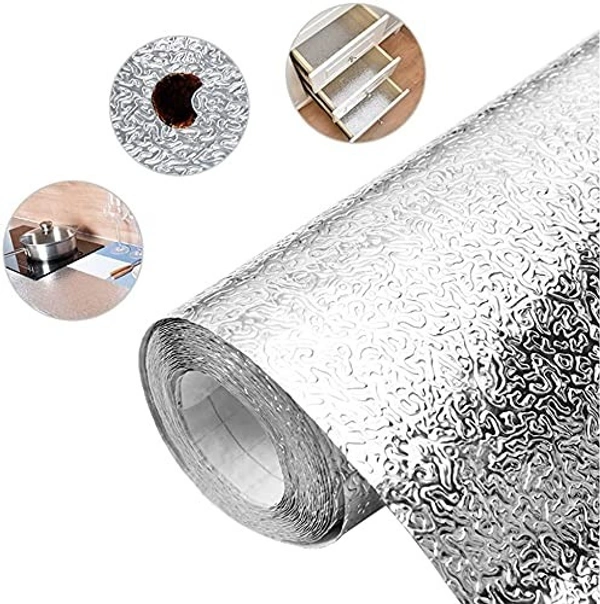 Silver Curly Aluminium Stickers for Kitchen Water & Oil Proof Sticker Kitchen Sheet for Wall and Multiple uses in Home & Kitchen(Silver Curly 60 * 200CM)