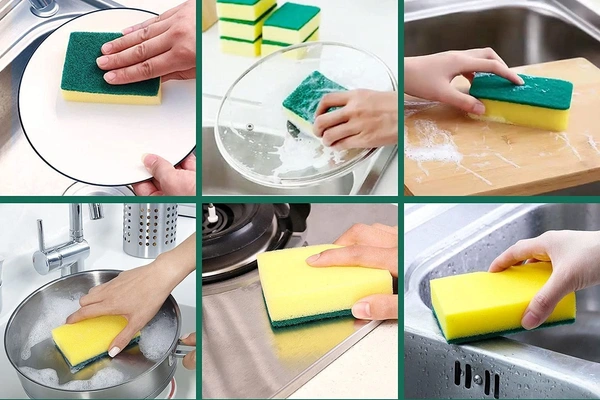 Multipurpose Scrub Pad with Sponge Pad 2 in 1 Kitchen Scrubber Non-Scratch Suitable for Dish / Utensils / Tiles / Washbasin 3 Times Softer and Better Than Normal Scrubber (Pack of 12)