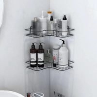 Self-Adhesive Shelves for Corner Walls for Bathroom Organizer - Bathrom Corner Shelf with Magic Sticker (Black) Metal