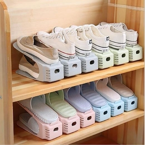 Shoe Holder Plastic Double Deck Space Saving Rack Stand for Closet Organization Adjustable Shoe Slots Folding Slots Organizer for Sandals Slipper Heels Holder for Closet multicolor ( Pack of 3 )