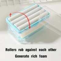 2-In-1 Portable Laundry Rolling Soap Box Soap Bar Box Dispenser With Rubber Roller Foaming Soap Saver With Drain Holes And Spring Travel Soap Holder, Multicolor