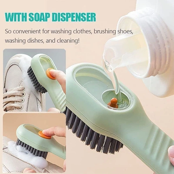 Multi-Function Hydraulic Cleaning Brush with Soap Dispenser Laundry Brush Scrub Brush with Soap Dispenser for Bathroom, Kitchen, Soft Laundry Clothes and Shoes Scrubbing Brush