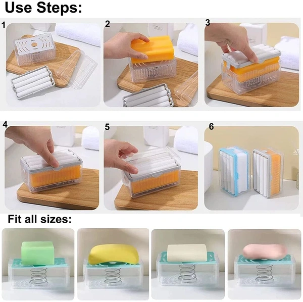 2-In-1 Portable Laundry Rolling Soap Box Soap Bar Box Dispenser With Rubber Roller Foaming Soap Saver With Drain Holes And Spring Travel Soap Holder, Multicolor