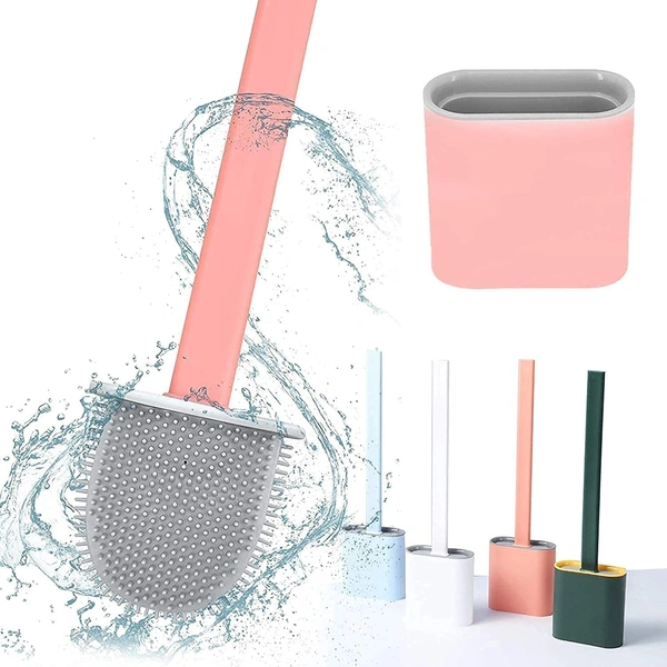 Toilet Brush with Stand Silicone Flex Toilet Brush Bathroom Cleaning Supplies Household Cleaning Tools, Toilet Brushes for Western, Toilet Holder Stand, Western Toilet Brush for Cleaning