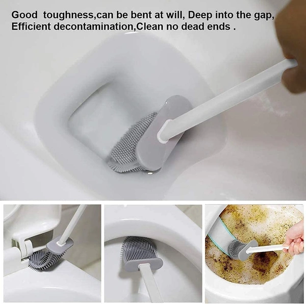 Toilet Brush with Stand Silicone Flex Toilet Brush Bathroom Cleaning Supplies Household Cleaning Tools, Toilet Brushes for Western, Toilet Holder Stand, Western Toilet Brush for Cleaning