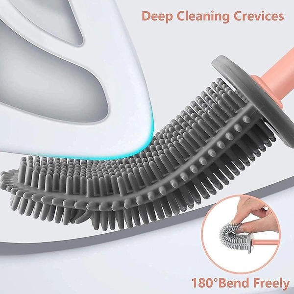 Toilet Brush with Stand Silicone Flex Toilet Brush Bathroom Cleaning Supplies Household Cleaning Tools, Toilet Brushes for Western, Toilet Holder Stand, Western Toilet Brush for Cleaning
