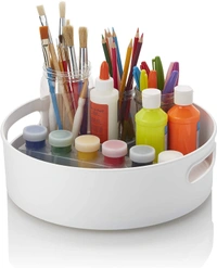 360 Rotating Kitchen Spice Cosmetic Holder Organizer Rack Tray (23L X 23B X 75H Cm, White,Plastic, Tiered Shelf)