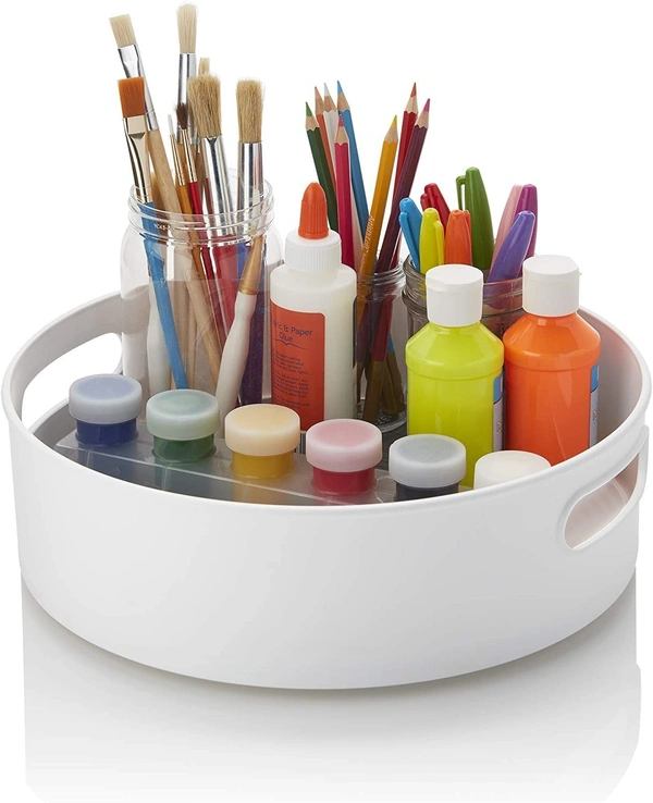 360 Rotating Kitchen Spice Cosmetic Holder Organizer Rack Tray (23L X 23B X 75H Cm, White,Plastic, Tiered Shelf)