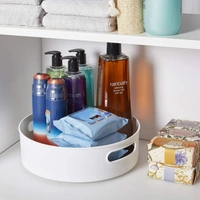 360 Rotating Kitchen Spice Cosmetic Holder Organizer Rack Tray (23L X 23B X 75H Cm, White,Plastic, Tiered Shelf)