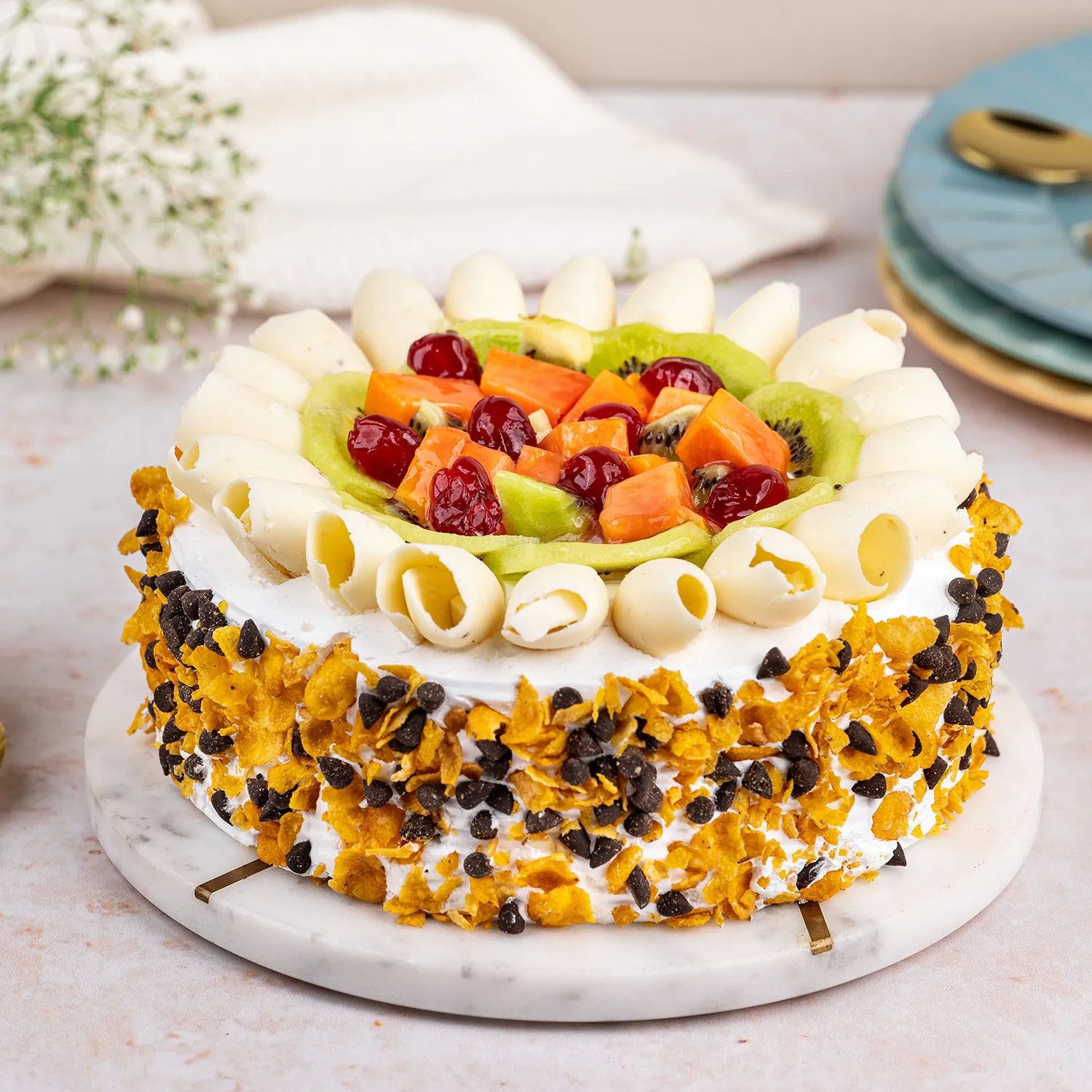 Triple layered vanilla cake with pineapple filling, fresh cream frosting  and fresh fruit for decoration/ activit… | Fresh fruit cake, Fruit cake, Fruit  cake design