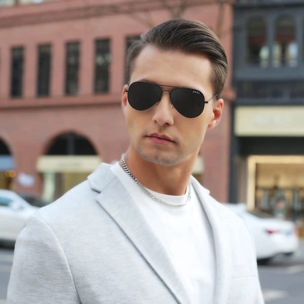  Polarized Aviator Sunglasses lightweight Stylish Glasses for Men Women UV Protection S110102 AZ - Black