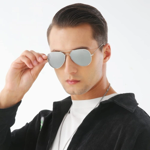  Polarized Aviator Sunglasses lightweight Stylish Glasses for Men Women UV Protection S110102 AZ - Silver