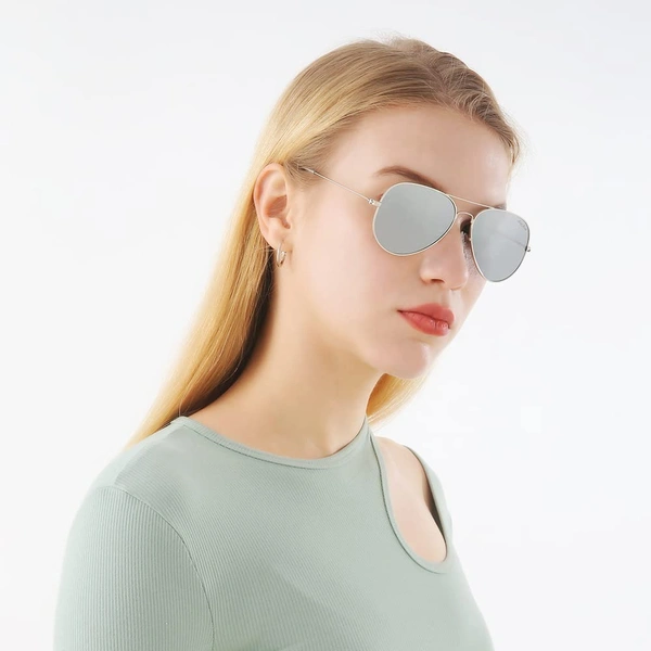  Polarized Aviator Sunglasses lightweight Stylish Glasses for Men Women UV Protection S110102 AZ - Silver