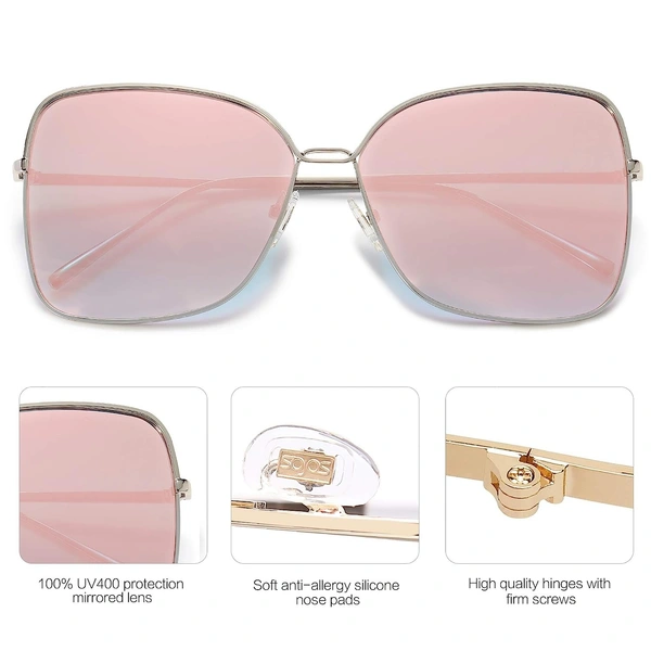 Womens Sunglasses Oversized Square Frame Flat Mirrored SOJOS FASHION AZ - Old Rose