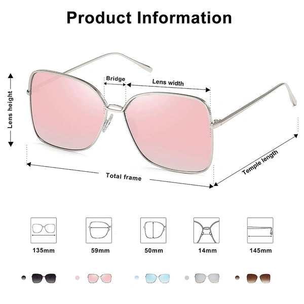 Womens Sunglasses Oversized Square Frame Flat Mirrored SOJOS FASHION AZ - Old Rose