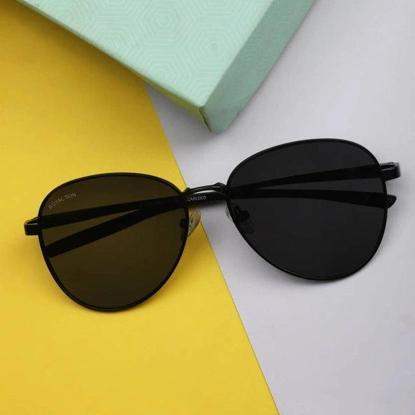 Polarized, UV Protection Aviator Sunglasses (57)  (For Men & Women, Black) FK