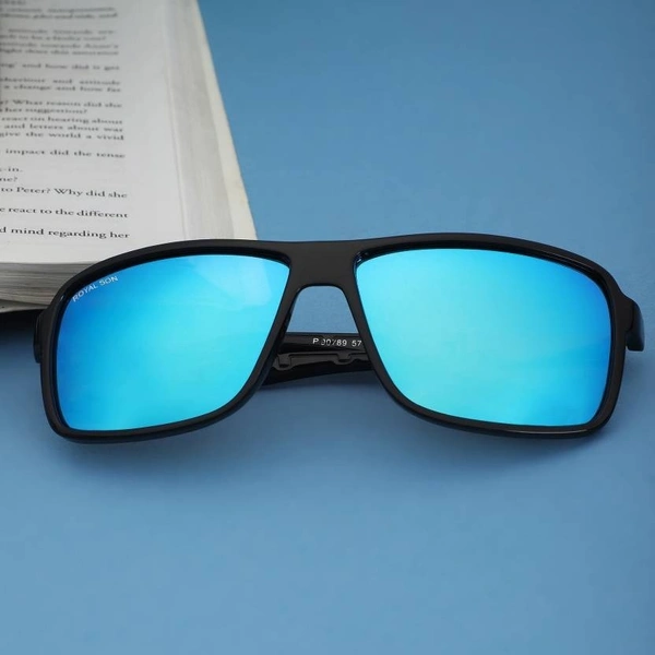 UV Protection, Polarized, Mirrored Rectangular Sunglasses (64)  (For Men, Blue) FK