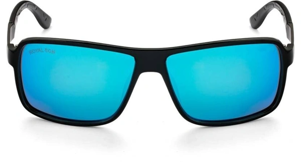 UV Protection, Polarized, Mirrored Rectangular Sunglasses (64)  (For Men, Blue) FK
