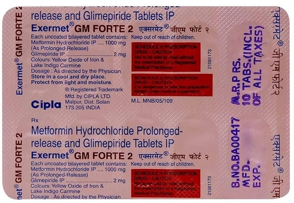 CIPLA LTD. Exermet Gm Forte 2Mgtab (10 Tab)