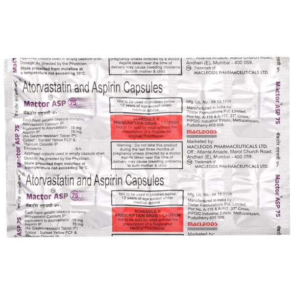 MACLEODS PHARMACEUTICALS Mactor Asp 75Mgcap (10 Cap)